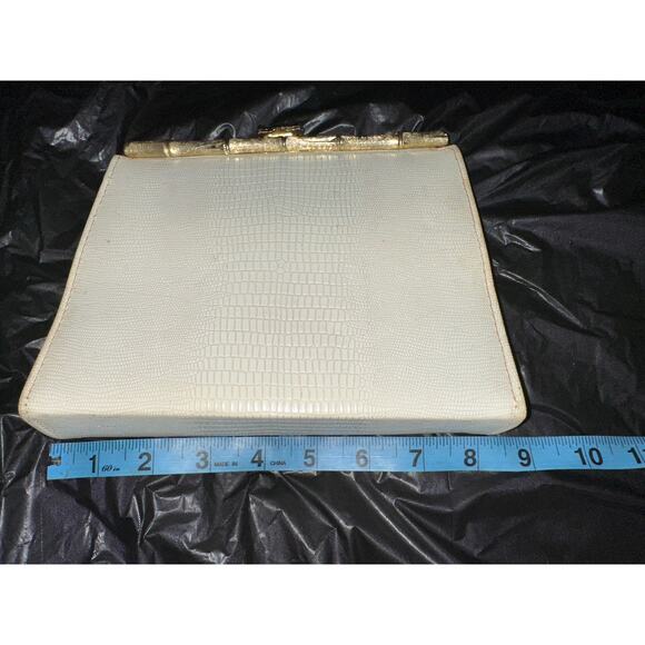 VINTAGE 40s 50s WHITE/OFF WHITE LIZARD/LEATHER BELT BAG OR CLUTCH FRAME BAG - Picture 7 of 10